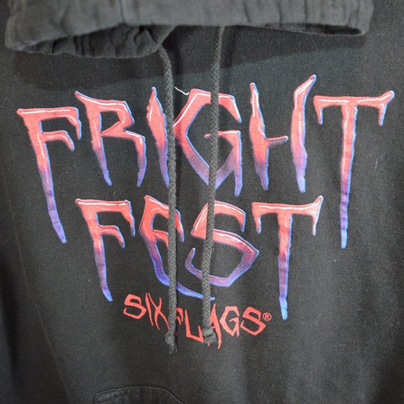 Fright Fest Six Flags Men's Sz XL Black Draw String Clown Hoodie Sweatsh… - Picture 4 of 6